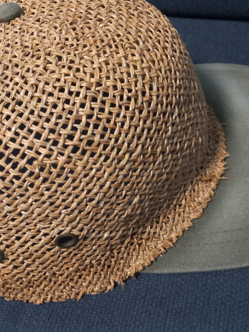 Woven Straw-Style Cap with Olive Visor